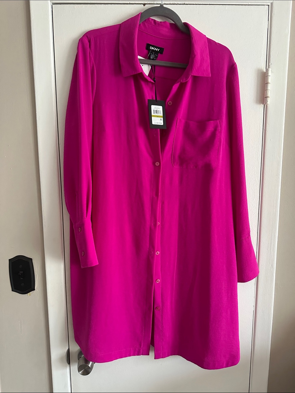DKNY Fuchsia Button-Down Tunic Shirt